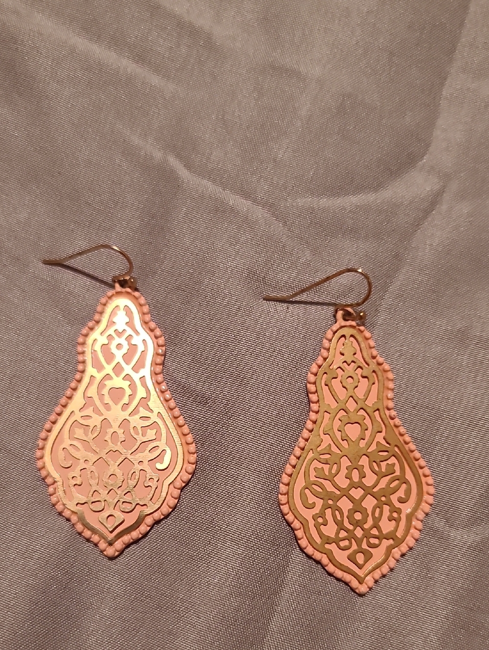 Gold-Tone Filigree Drop Earrings - Pink Accents